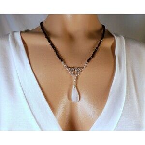 Rainbow Moonstone - Celtic - Black Spinel Necklace